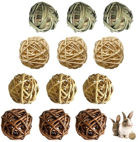 WANDGU Lot de 12 balles à mâcher pour Lapin Jouets à mâcher pour Lapin, balles en Osier pour Petits Animaux, Jouets d'activité pour Petits Animaux, Hamsters, Lapins, cochons d'Inde et Chinchillas