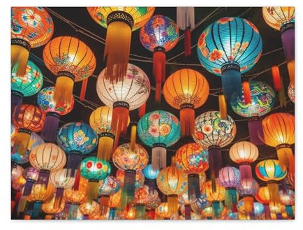 Vividly Multicolored Paper Lantern Chain - Matte Canvas Wall Art 24 * 18 inch, Made in USA