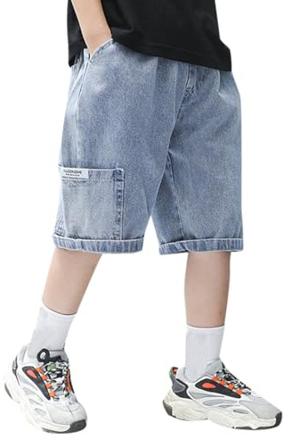 Generico Pantaloncini in Jeans da Ragazzo Denim Estivi Pantaloni Casual con Coulisse Vita Elasticizzata Elastici Ragazzi Running Jogging Bermuda Shorts per Bambini dai 3 ai 14 Anni