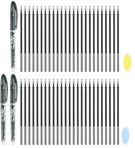 PATIKIL 3Pack Erasable Gel Pens with 50 Refills & 2 Erasers, 0.5mm Heat Erasable Pens for Fabric Black Ink Fabric Markers for Sewing Quilting Planner Writing