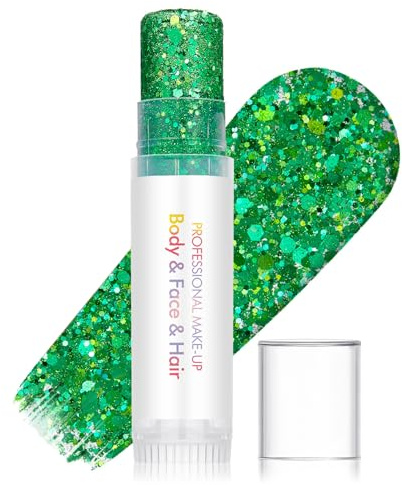 Emerald Green Chunky Glitter Stick for Face Body and Hair – Waterproof Festival Makeup with Easy Application, Long Lasting Shimmer Sparkle Highlighter – Party Rave Birthday Halloween Christmas