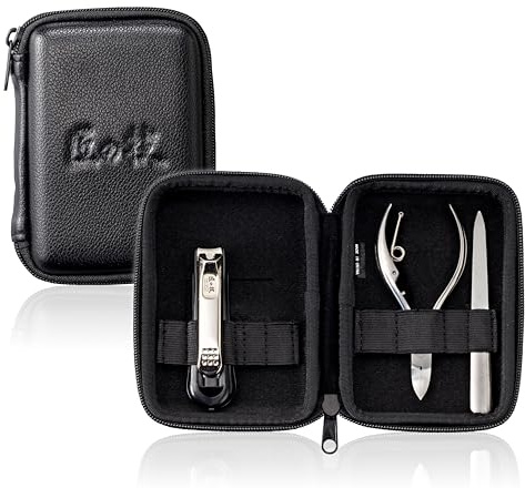 GREEN BELL Set de cuidado de uñas, cortaúñas con depósito recolector y lima, alicate para uñas, lima de uñas, acero inoxidable, estuche de cuero sintético, 3 piezas, TAKUMI NO WAZA (G-3127)
