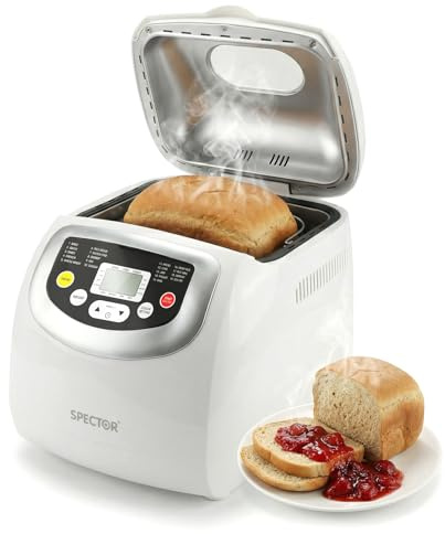 Spector Bread Maker Machine, 2lb Capacity, 3 Loaf Sizes (500g/750g/1000g), 600W Automatic Breadmaker with 15-Hour Delay Timer, 60-Min Keep Warm, 3 Crust Settings, Non-Stick Pan, Gluten-Free, Sourdough