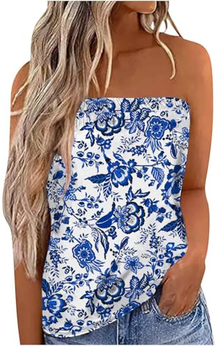 IWOLLENCE Strapless Tops for Women UK Bandeau Vest Ladies Boobtube Summer Tops Asymmetrical Front to Back Design Lightweight and Breathable (Wihte Porcelain, M)