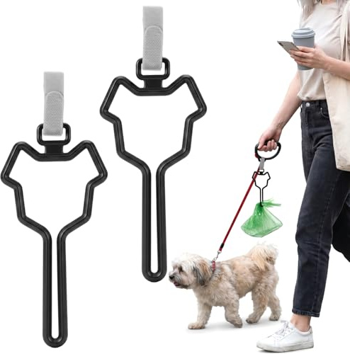 2 Pcs Dog Poop Bag Carrier, Hands-Free Waste Bag Holder for Leash and Bicycle, Secure Poop Bags Dispenser for Dog Outdoor Walking and Running, Black