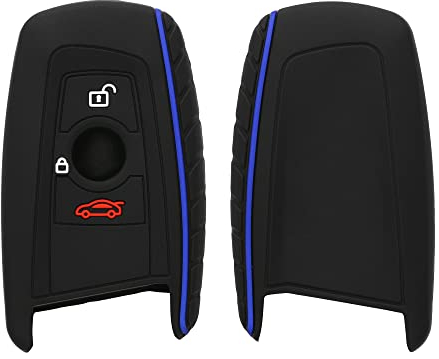 kwmobile Autoschlüssel Schutzhülle kompatibel mit BMW 3-Tasten Funk Autoschlüssel (nur Keyless Go) Hülle - Schlüsselhülle aus Silikon - in Schwarz Blau
