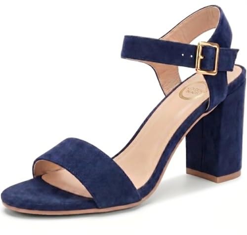 Gizelle Womens Low MID Heel Block Peep Toe Ladies Ankle Strap Party Strappy Sandals UK 3-8 (6 UK, Navy Suede)