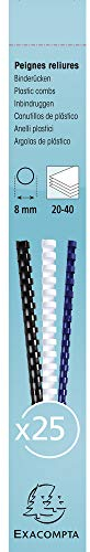 Exacompta - Ref. 76200E Bindekämme, 8 mm dick, 21 Ringe, geeignet für A4-Dokumente, hält ca. 20-40 Blatt, aus PVC-Material, Weiß, 25 Stück