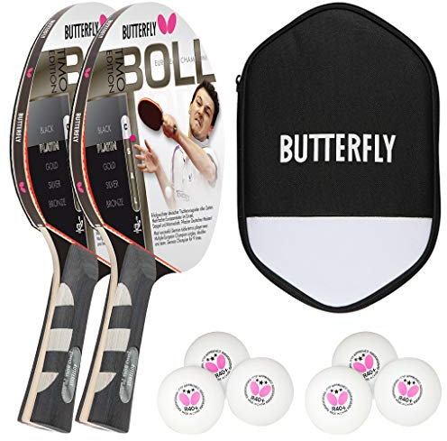 Butterfly Timo Boll Platin 2 x Tischtennisschläger + Cell Case Tischtennishülle + 2 x 3*** ITTF R40+ Tischtennisbälle | Tischtennisschlägerset | Tischtennis Profi Set