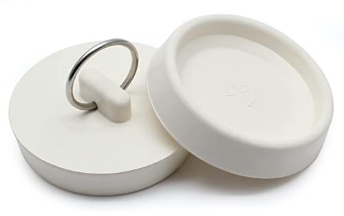 Bonsicoky 2 tappi di scarico in gomma per vasca da bagno da 4,7 cm a 5 cm, tappo di scarico per vasca da bagno con anello per appenderlo, tappo per lavello da bagno per cucina e bagno, bianco