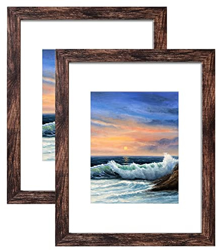 LUCKYLIFE 16x20 Frames, Picture Frames for Wall, Display Pictures 11x14 with Mat or 16x20 without Mat, Pack of 2, Rustic Brown
