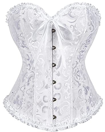 SZIVYSHI Overbust - Corsé para mujer con cordones y huesos de plástico, top bustier - color blanco, XS