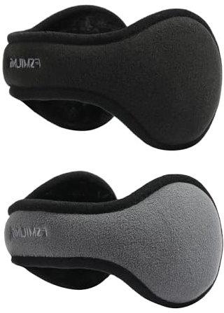 FSMILING Lot De 2 Cache-Oreilles Pour Hommes Femmes Cache Oreilles Hiver Chauds Réglables En Polaire Pliable Adulte,Noir & Gris