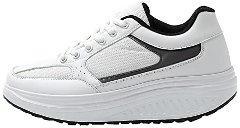 JOMIX Chaussures à Bascule Femme Chaussures de Sport Plate-Forme Chaussures Marche Baskets Chaussures Chaussures de Randonnée pour Femme Lacets Fermeture (Blanc, 37)