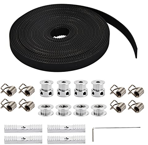 5M GT2 Correa Dentada de 6 mm Ancho, 4 Polea Sincronización 20 Dientes 5 mm Alesaje + 4 Engranajes Locos, 8 Resortes de Torsión, 4 Bloques de Montaje con llave Allen para Impresora 3D