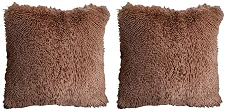 2pcs Taie D'Oreiller Fausse Fourrure Deluxe Décoratif Taie D'Oreiller Canapé Super Doux Peluche Taie D'Oreiller Modernes Luxe Décoratifs de Maison Coussins pour Salon Canapé Chambre 40x40 Marron