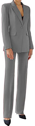Traje de 2 piezas para mujer de corte ajustado con chaqueta blazer de un botón, trajes de pantalón para oficina y trabajo, para bodas, graduación y fiestas, gris, XL