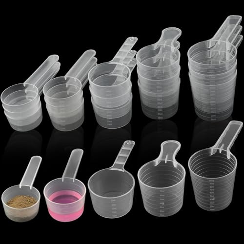 ADNEWX 15 Cucchiaio Dosatore, Misurino Proteine Grammi in Plastica 30 ml 40 ml 50 ml 70 ml 100 ml per Cucina Domestica, Polvere Proteine, Detersivo Cup