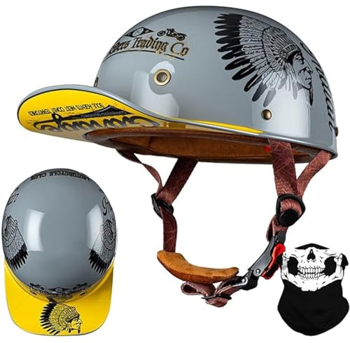 Vintage Motorrad Baseball Cap Halbhelme, Retro Jethelm Halbschalenhelm Mit Schnellverschluss ECE Zulassung Für Scooter Herren Damen C,XL61-62CM