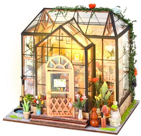 Maison de Poupée en Bois: DIY Miniature House avec Lumière LED, Maquette Maison des Fleurs Bricolage Set modèle, Diorama à la Main Cadeau d'anniversaire pour Adulte Femme Fille