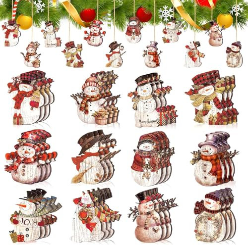 36 Stück rustikale Weihnachtsschmuck Schneemann Holz Ornamente Vintage Weihnachtsschmuck Schneemann Weihnachtsdekorationen Schneemann Holz Ausschnitte für Zuhause Bauernhaus Weihnachten Baum Party Dek