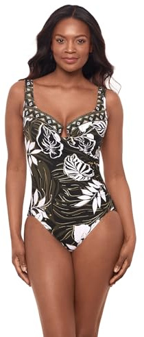 Miraclesuit Women's Swimwear Elle Dorado Escape Tummy Control Underwire Bra One Piece Swimsuit, Black/Multi, 08