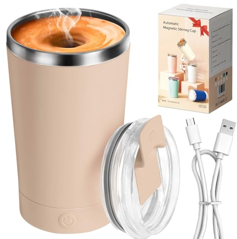 hatisan Self Stirring Coffee Mug With Lid Electric High Speed Self Stirring Mug 400ml Rechargeable Detachable Stainless Steel Self Stirring Cup for Coffee, Milk, Cocoa Christmas Gift(Apricot)