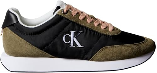 Calvin Klein Donna Sneakers Running Retro Lace Up Profilo Basso, Multicolore (Black/Capers), 40