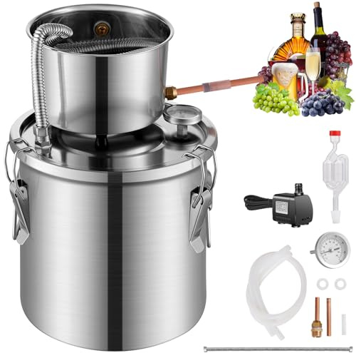 VEVOR Distillatore in Acciaio Inox con Raffreddamento a Serpentina, Kit di Fermentazione per Raffinazione Birra a Casa con Doppio Display Termometro Serbatoio Capienza 11,4L per Bevande Alcoliche