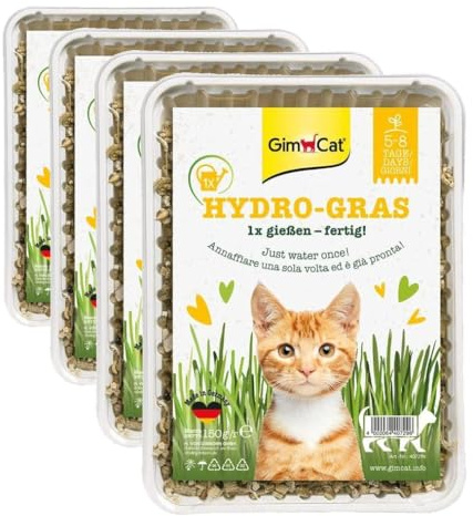 GimCat Hydro-Gras - Hierba Fresca para Gatos, de plantación controlada, en Tan Solo de 5 a 8 días - 1 Bandeja (1 x 150 g) (Paquete de 4)