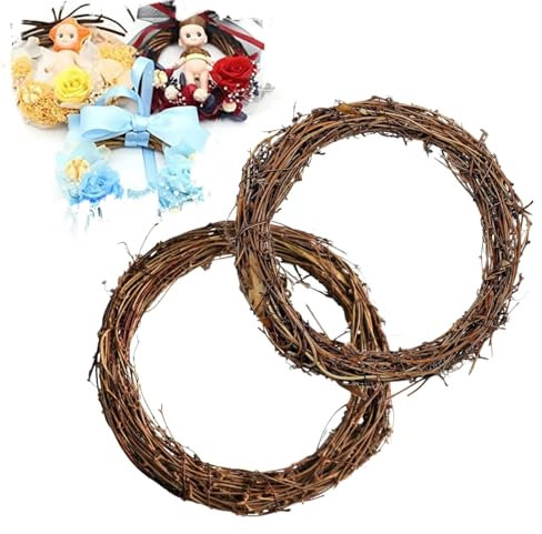 2PCS 9.8Inch Natural Grapevine Wreaths, Vine Branch Wreath, Rattan Wreath for DIY Christmas Craft, Front Door Wall Hanging, Wedding and Party Decors