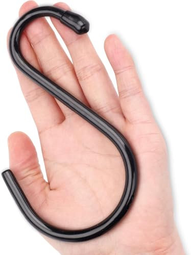 Anteabee 12 Pack Heavy Duty S Hooks, 5.5 inch Large S Hooks, S Hook Hanger with Rubber Coated, Black S Shaped Hook for Hanging Plants, Banana, Clothes, Bags,Towels, Kitchen Utensil