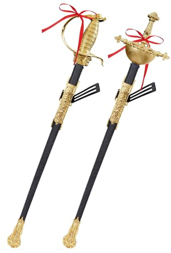 Spinosaurus 2stück Musketier Degen Fasching Kostüm Zubehör Kunststoff Ritterschwert Mit Scheide Lang LARP Schwert für Halloween Karneval Partei