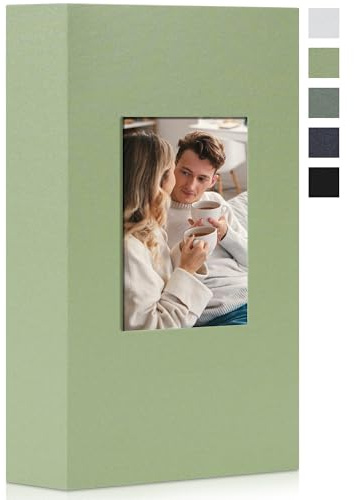 Fotoalbum groß Einsteckalbum 10x15 – 300 Taschen Großes Fotoalbum mit Fenster – Fotobuch zum Selbstgestalten für Hochzeit, Baby & Reise – Hellgrün