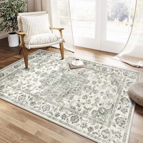 Vintage Grün Waschbarer Teppich Wohnzimmer 120x170cm Retro Rugs for Living Room Weich rutschfest Groß Tepich Kurzflor Schlafzimmer Carpet Living Room Bedroom Esszimmer Teppiche Büro