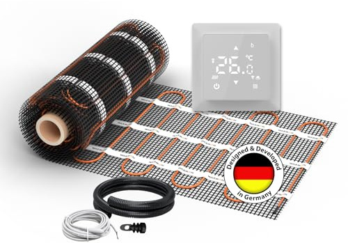 Chauffage au sol électrique pour carrelage : tapis chauffant à deux fils WARMON Ultra 200 W/m² avec thermostat avec capteur de sol, thermostat :, taille du tapis : 2,5 m²