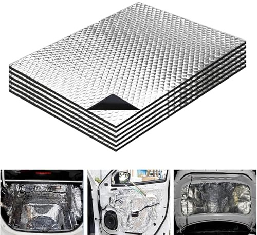 YushengTai 6 pezzi di isolamento acustico in alluminio butilico, 40 x 25 cm, 2 mm, autoadesivo, anti rombo, per auto, isolamento impermeabile e ignifugo, per isolamento e isolamento del veicolo