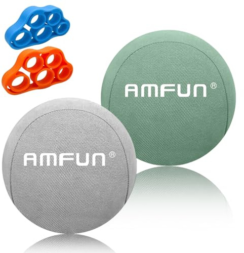 AMFUN Pelota Antiestres, 2 Piezas pelota de Agarre, Pelota Rehabilitacion, con 2 Estirar Los Dedospara Ejercicios De Manos Antiestres Rehabilitación Física- Gris/Verde (5.5 * 5.5CM)