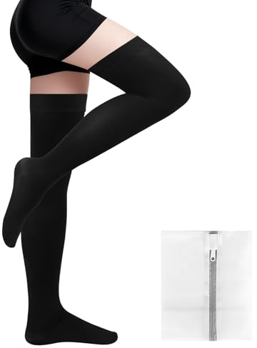 AOOSA Calze a Compressione Donna Uomo, 23-32 mmHg Calze Compressione Punta chiusa, Coscia alta, calze compressione Graduata per vene varicose, edema, volo
