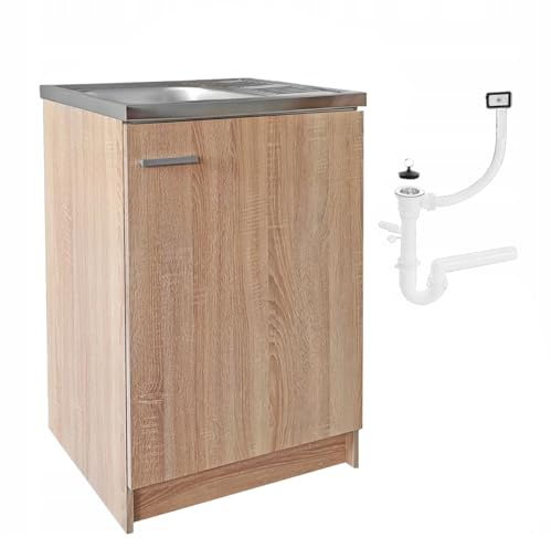 Stamar Armadietto da cucina 60 cm Sonoma lavello con sifone lavastoviglie completamente pronto da montare