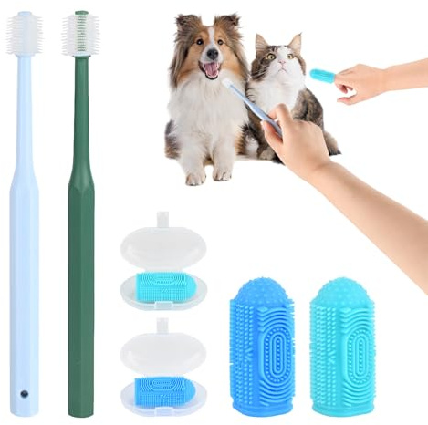4 Pezzi Riutilizzabili Ditale per Pulizia Spazzolino Cani Morbido Silicone Con Scatola di Conservazione Spazzolino a Manico Lungo Gatto 360 Gradi Rimuovi Tartaro Denti Dentali Cura