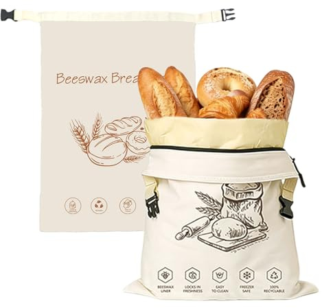 2 bolsas de pan de cera de abejas, 43 cm × 32 cm, bolsas de pan de lino, reutilizables, con cera de abejas y lino, para pan casero, productos horneados (cera de abejas extraíble)