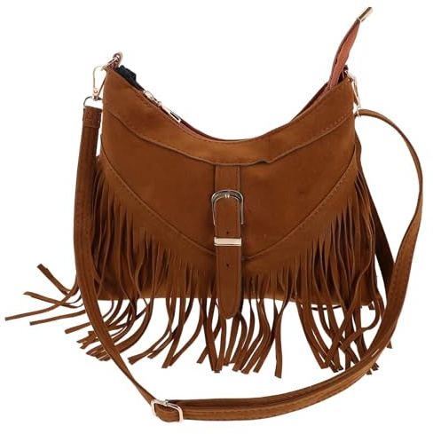 Generic Bohemisk Fransväska för Kvinnor med Justerbar Slitstark Västerländsk Crossbody Väska för Shopping Festivaler och Resor Hållbar Etnisk Axelremsväska