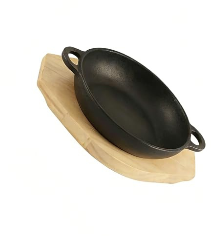 YPBEW Di tre padelle in ferro battuto di alta qualità con manico in legno per conducibilità termica in cucina padella all'aperto forno olandese cottura pane arrosto verdure