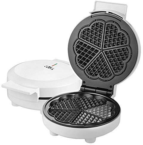 Lentz - Piastra per waffle, 1000 Watt, manico termoisolante, forma a 5 cuori, colore: Bianco