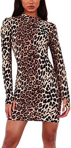 LYKSAW Queen.M Mini robe moulante sexy en tricot pour femme, imprimé léopard, Taille XS