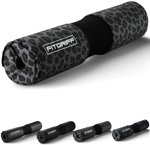 Fitgriff® Langhantel Polster, Hip Thrust Pad mit Klettverschluss - Hantel Nackenpolster - Polsterung für Squats, Booty Training, Gym (Leopard)