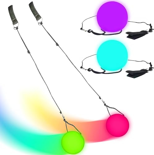 Funmo 2 Stück LED Poi Bälle,LED Glow Poi Kugeln mit Regenbogen Farben und Strobe-Effekt,Light can Dance Fingers,Zirkus Spielzeug,jonglierbälle Leuchtend für Spinnen Schwingen Bauchtanz