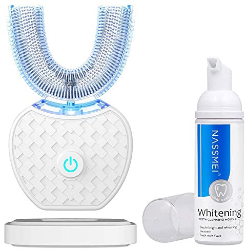 Mayeec 360 - Spazzolino da denti automatico a ultrasuoni per adulti, spazzolino elettrico a 360°, per sbiancamento dei denti, con timer e ricarica wireless (bianco)