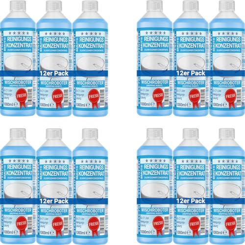 12 x 1000 ml torkrobot, rengöringsmedel koncentrat med frisk doft och doseringskopp, randfri och låg skumgummi, sugmopp | golvrengöring